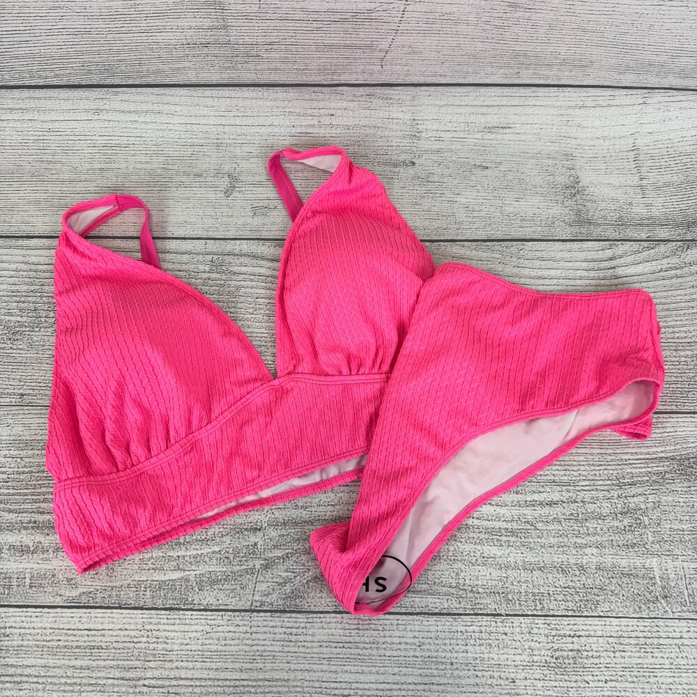 Shein Plus Size Bright Pink Textured Matching Bikini Swimsuit Set Size 4XL